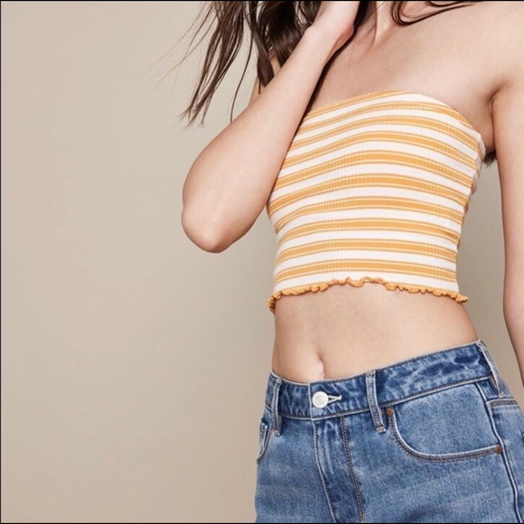 Yellow and white tripped tube top - Picture 1 of 1